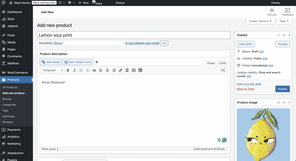 Add new product WooCommerce