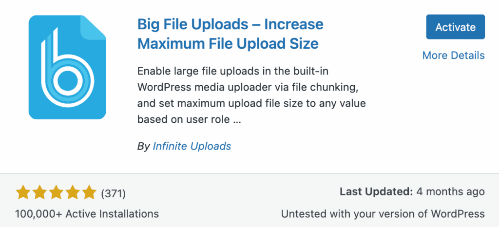 Big File uploads plugin