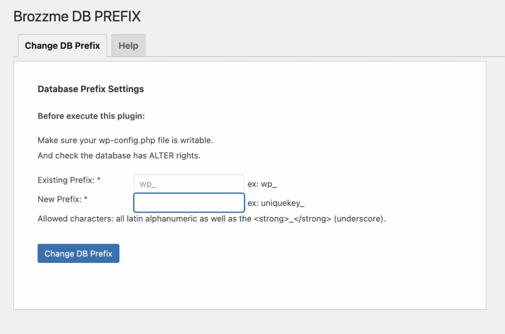 wordpress change table prefix plugin settings