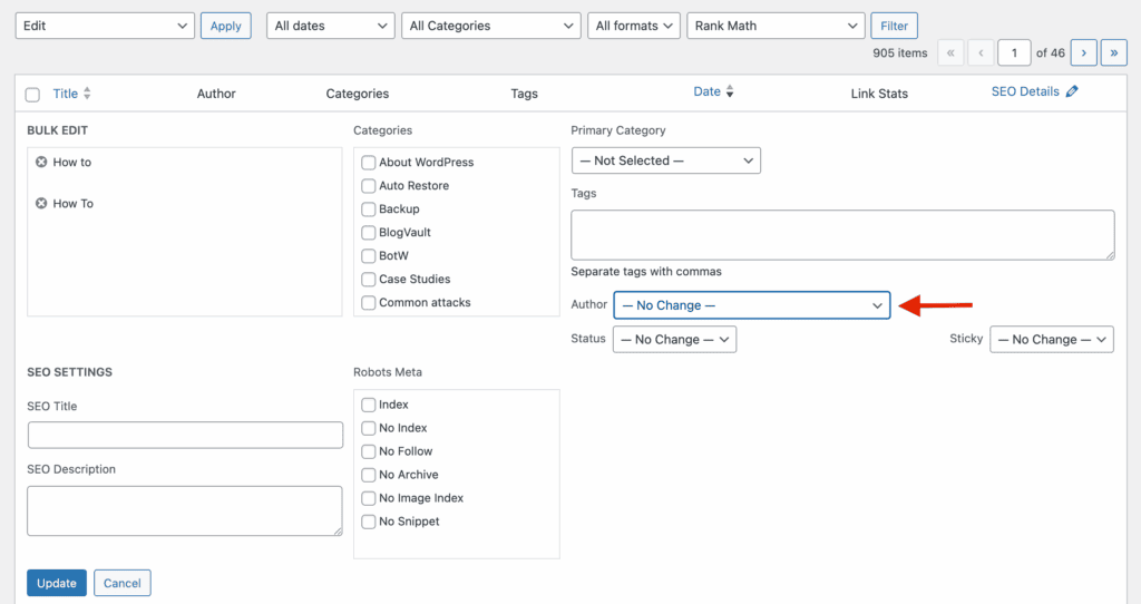Change author in bulk editor