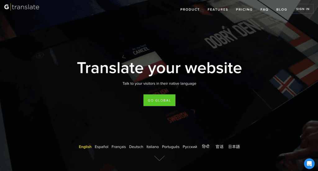 Gtranslate homepage