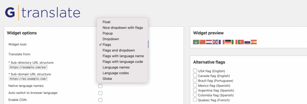 Gtranslate widget editing
