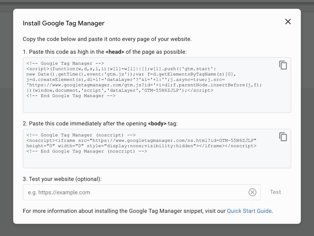 install google tag manager wordpress access code