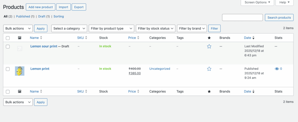 Inventory WooCommerce