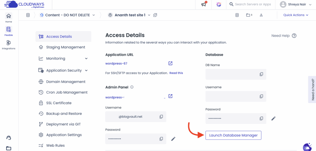 change wordpress admin password cloudways launch database manager