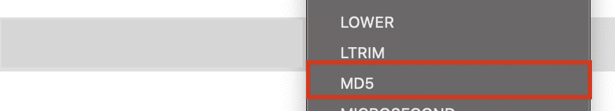 MD5 selection for encryption