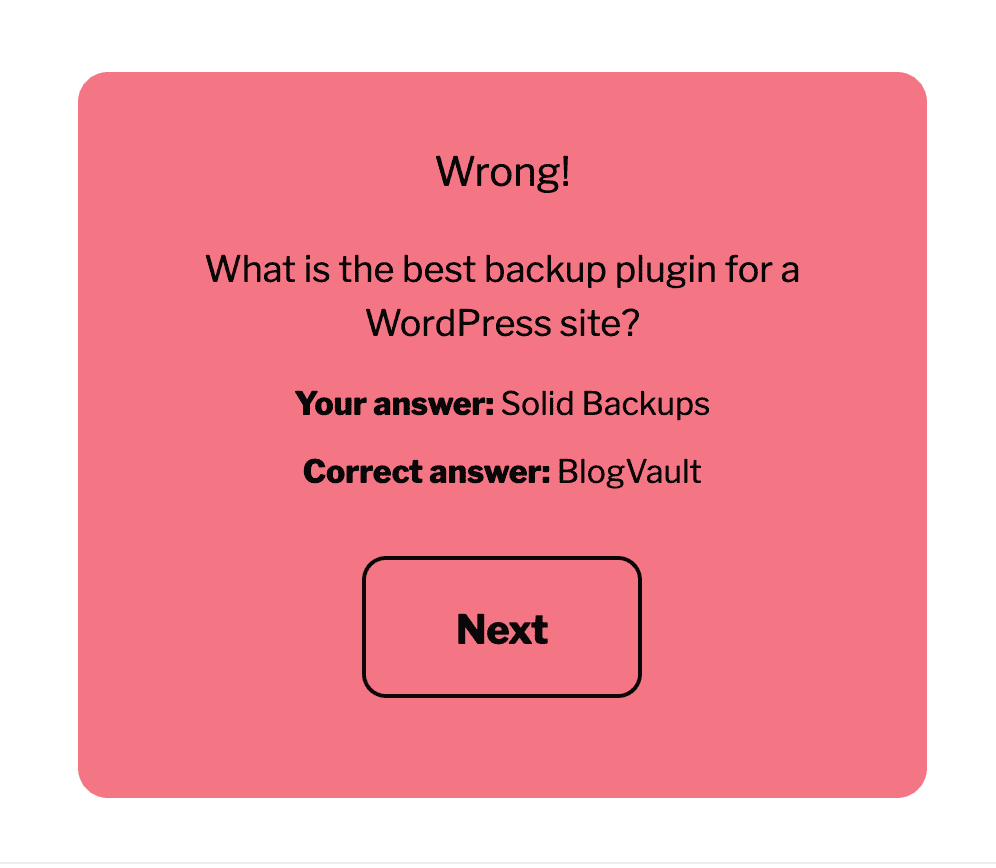 quiz cat wordpress plugin review wrong answer message