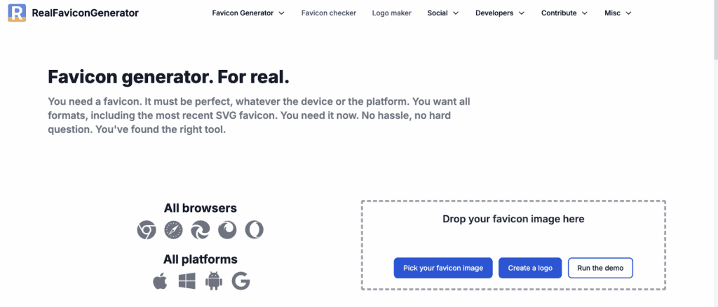 Real Favicon generator website