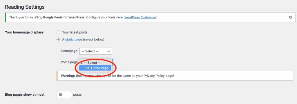 change home page choose home page
