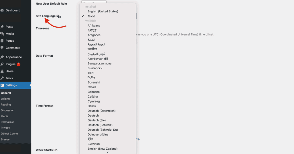 Select site language