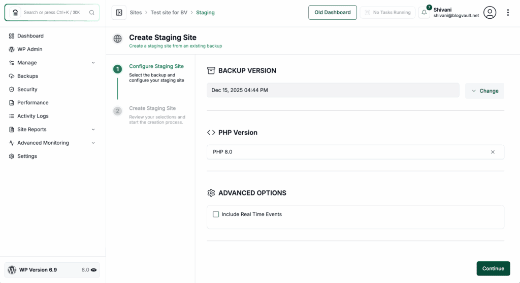 Select staging site requirements