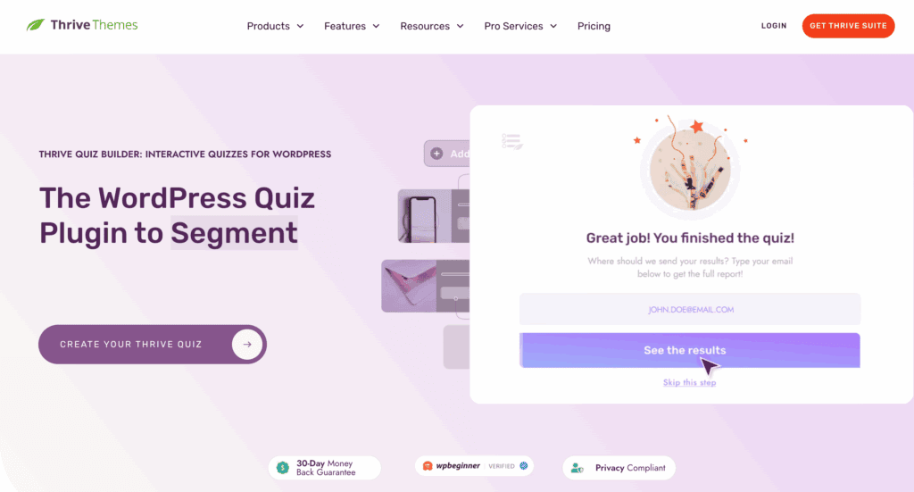 wordpress quiz plugin thrive quiz builder banner