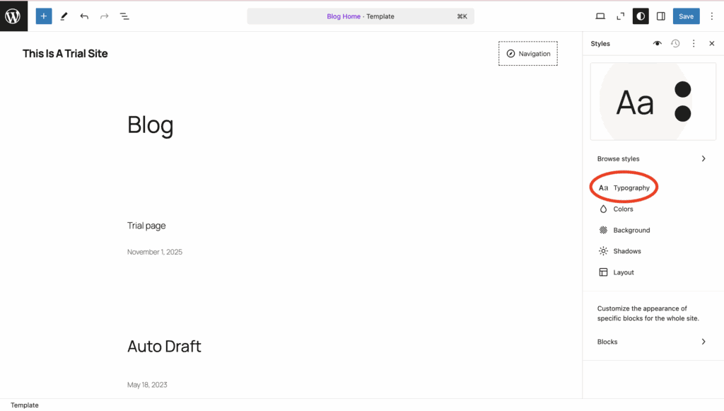 change font in wordpress typography menu
