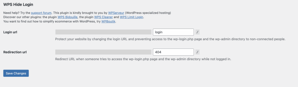 WPS hide login settings