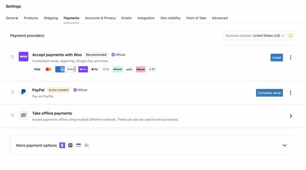 WooCommerce payment setup