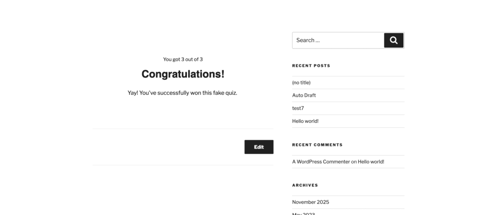quiz cat wordpress plugin review congratulations message