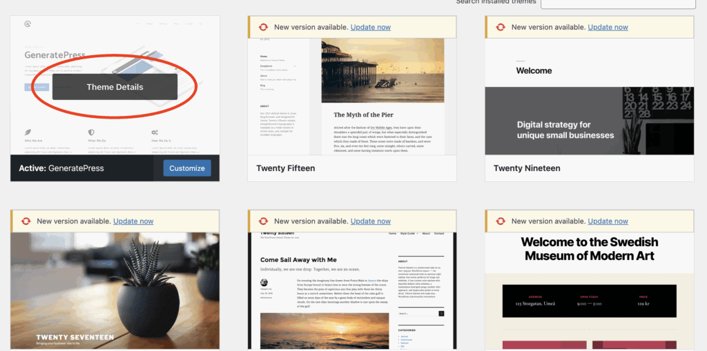 delete a theme in wordpress theme details