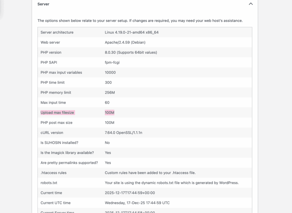 upload max filesize