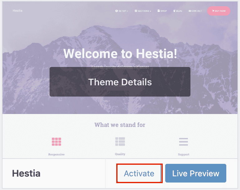 Activate theme