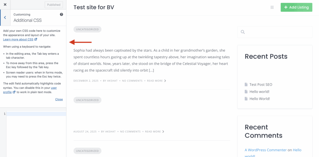 Additonal CSS WordPress