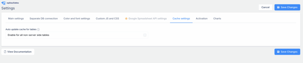 Caching features wpdatatables