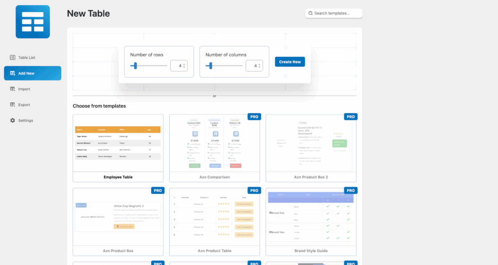 Create table