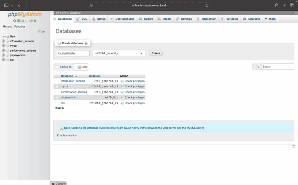 Create database phpMyAdmin XAMPP