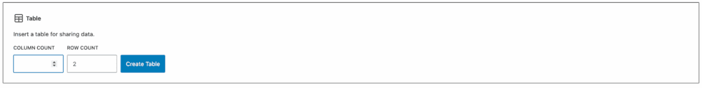 Default editor wordpress table