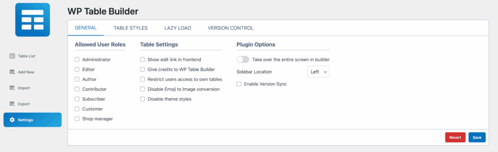 General settings