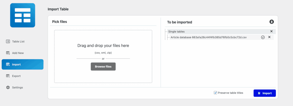 Import tables