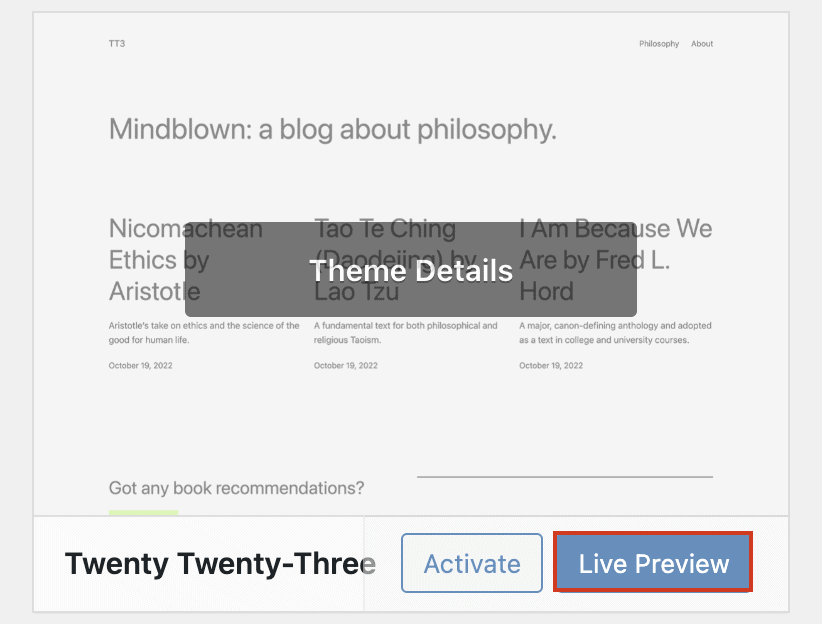 Live preview of theme
