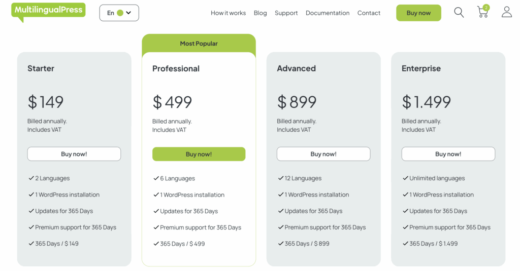 MLP pricing page