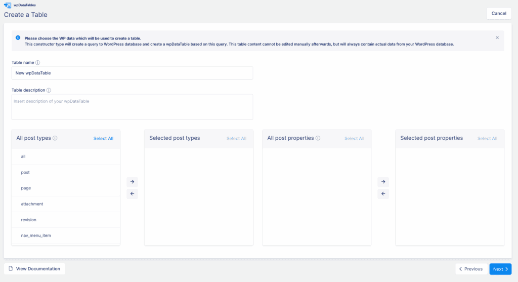 Query from database wpDatatables