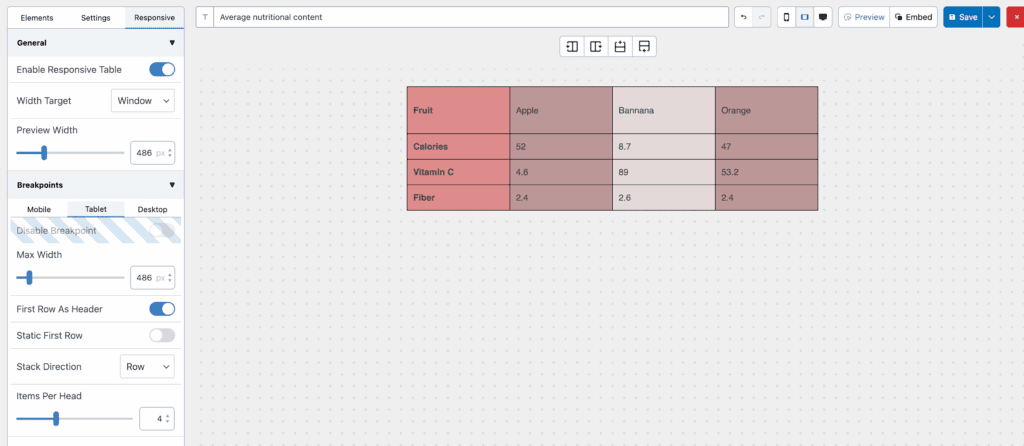 Responsive settings