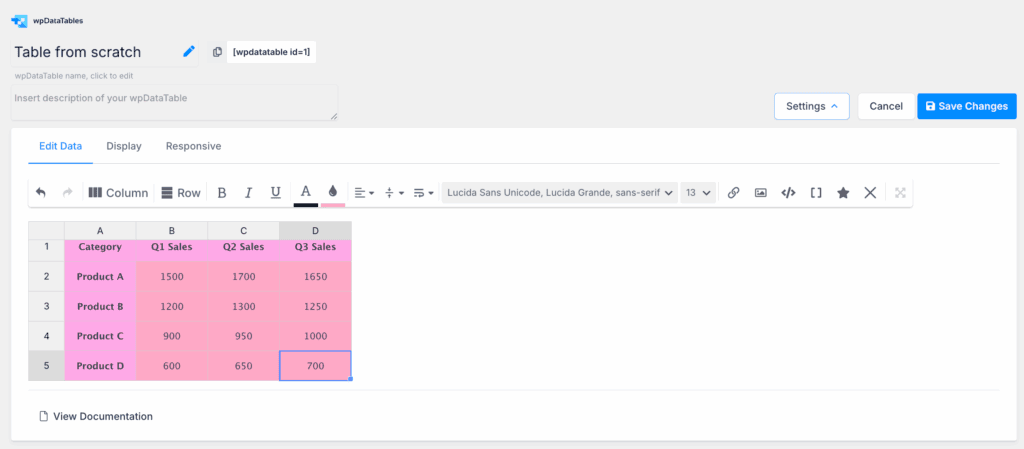 Table from scratch wpdatatables