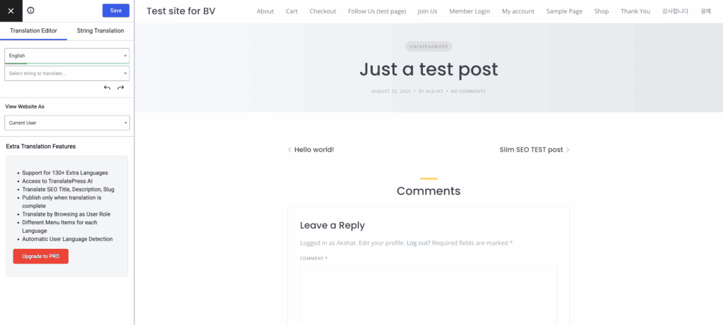 Translatepress visual editor