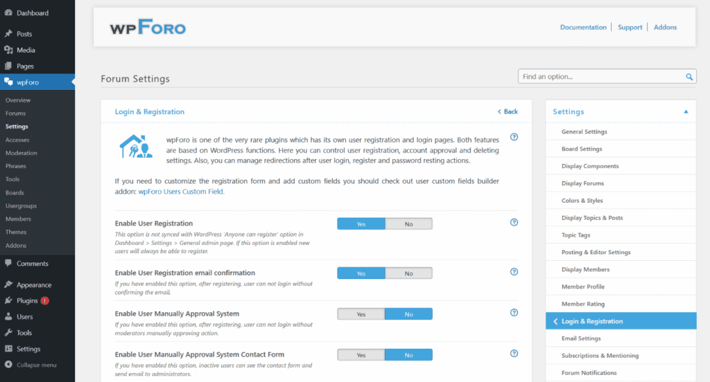 wordpress forum plugin wpforo settings