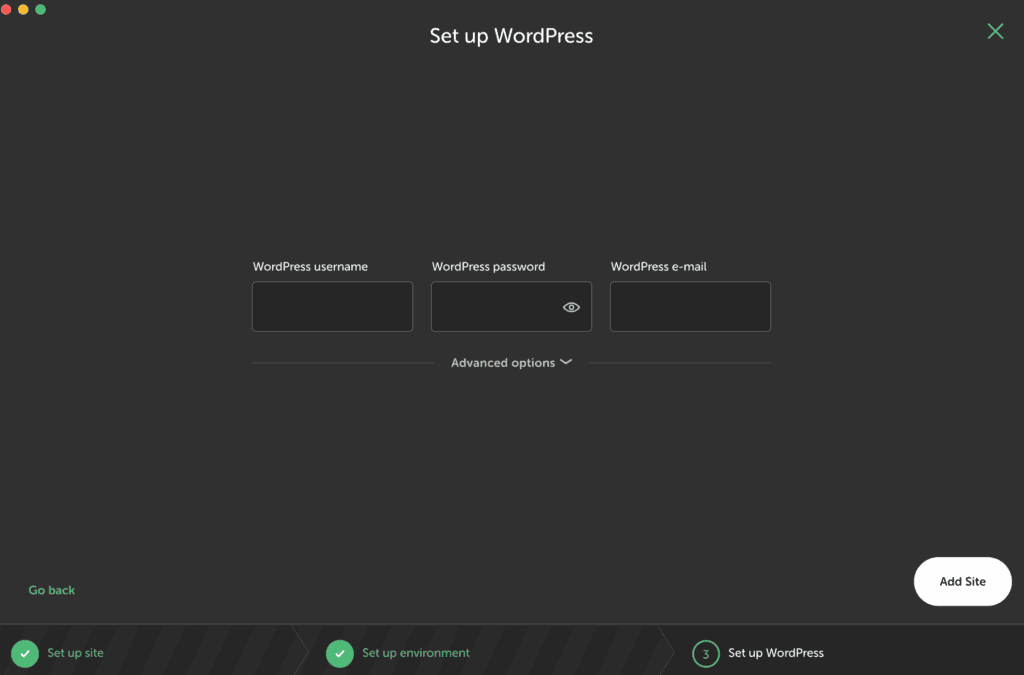 set up site with credentials local