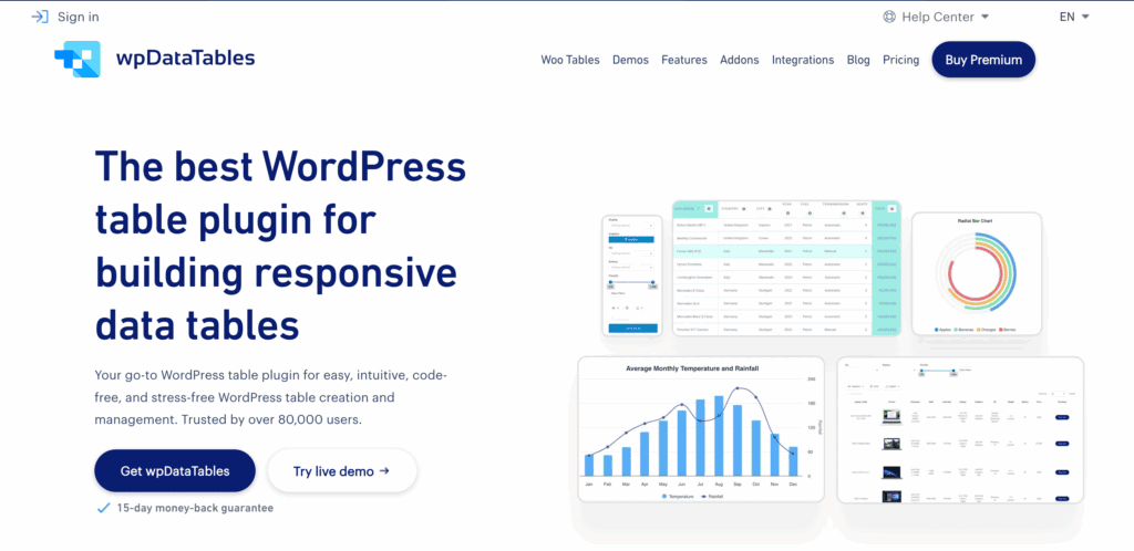 wpDataTables homepage