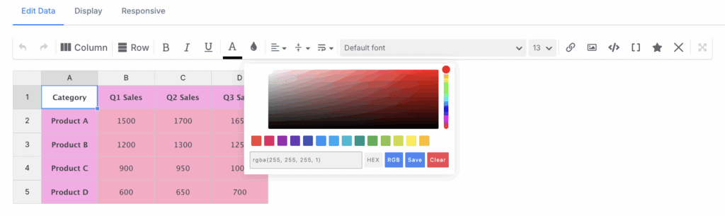 wpdatatable colour picker