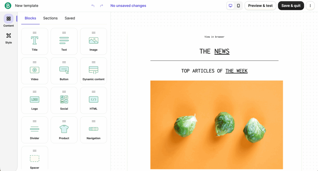 Drag and Drop in template brevo