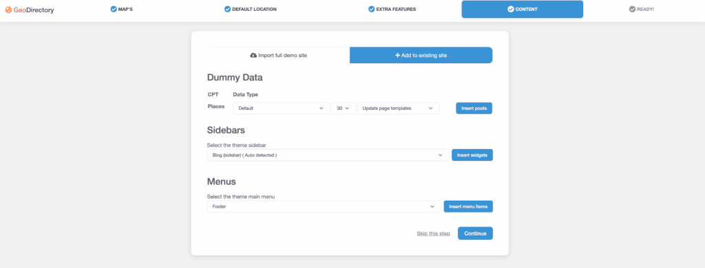 Dummy data geodirectory