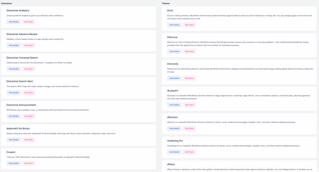 Extensions and Themes in directorist