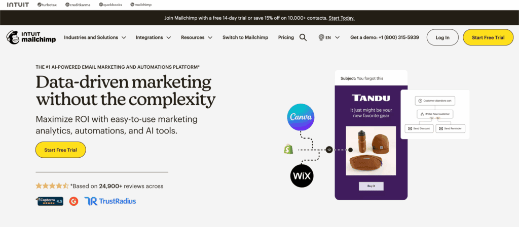 Mailchimp homepage