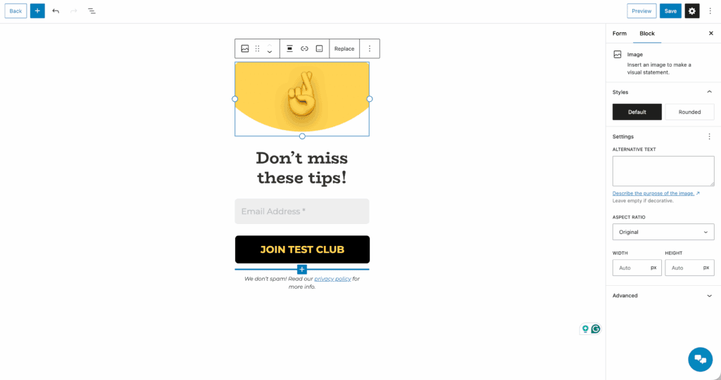 Template form customisation MailPoet