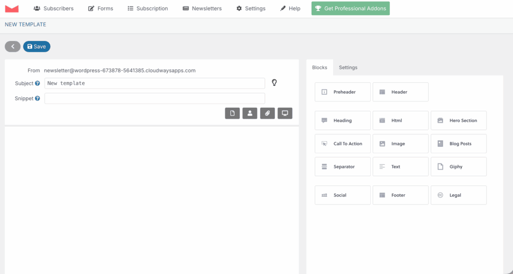 template creation The newsletter plugin