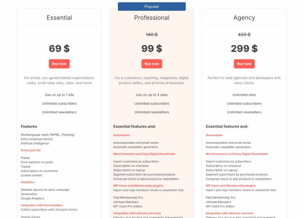 the newsletter plugin homepage