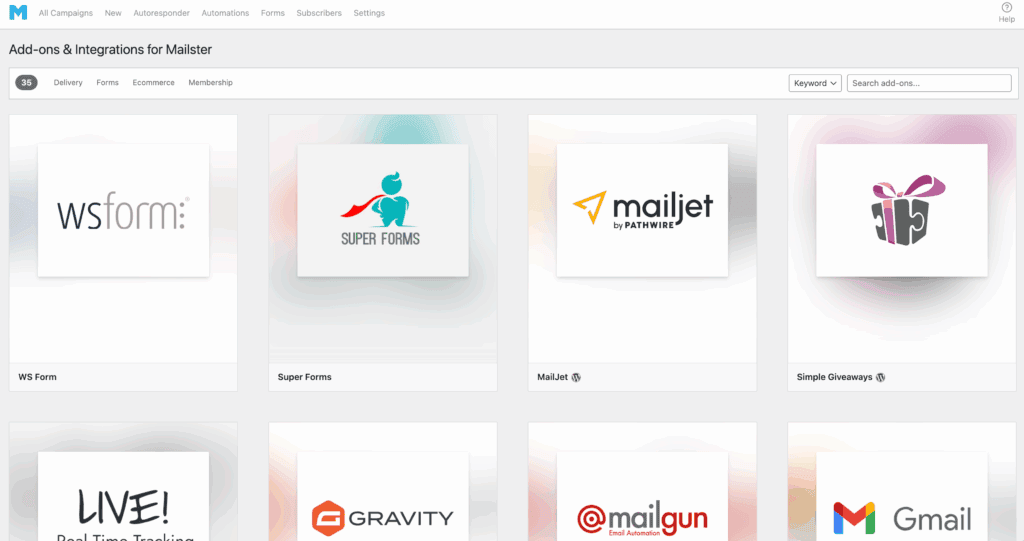 Add ons and integrations mailster