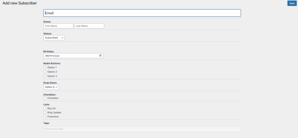 Add subscriber mailster