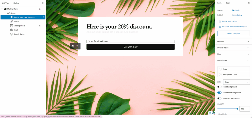 Drag and drop form creation mailster